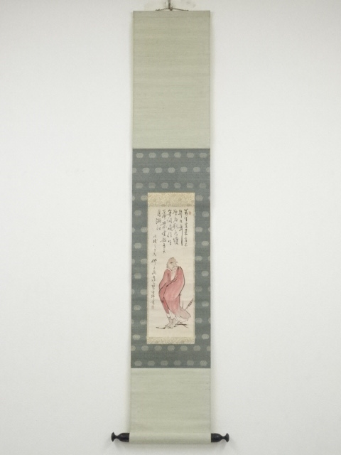 JAPANESE HANGING SCROLL / HAND PAINTED / DARUMA / BY KAKO MAEDA (1898)